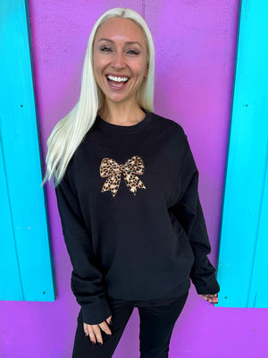 Leopard Luxe Bow Embroidered Sweatshirt