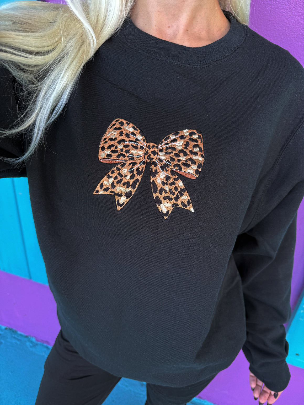 Leopard Luxe Bow Embroidered Sweatshirt