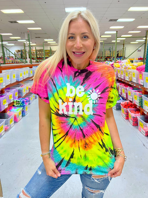 Be Kind Tie Dye Tee - Rainbow Mint Black