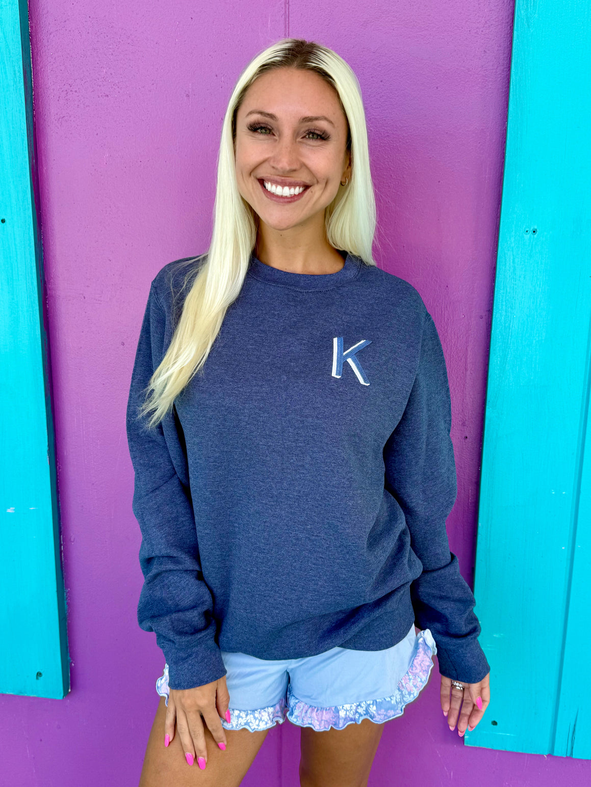 Heather Navy Embroidered Initial Sweatshirt (S-XL)