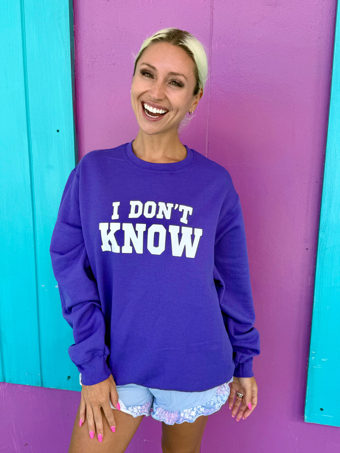I Don't Know Purple Sweatshirt