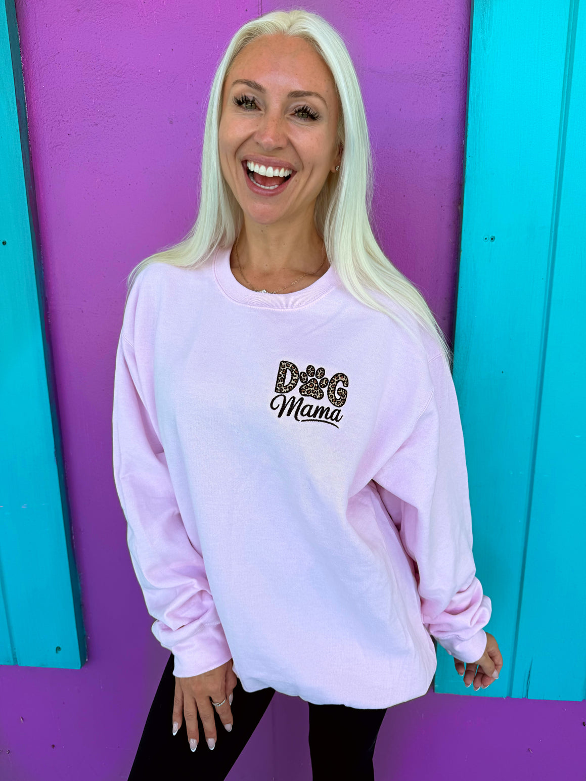 Leopard Dog Mama Embroidered Sweatshirt