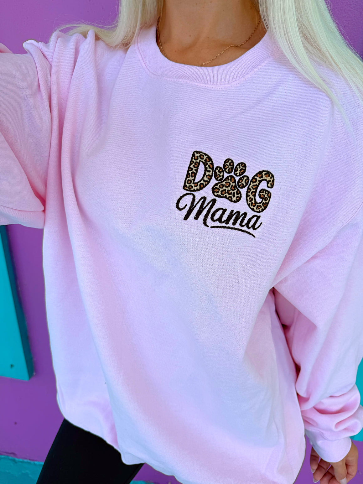 Leopard Dog Mama Embroidered Sweatshirt
