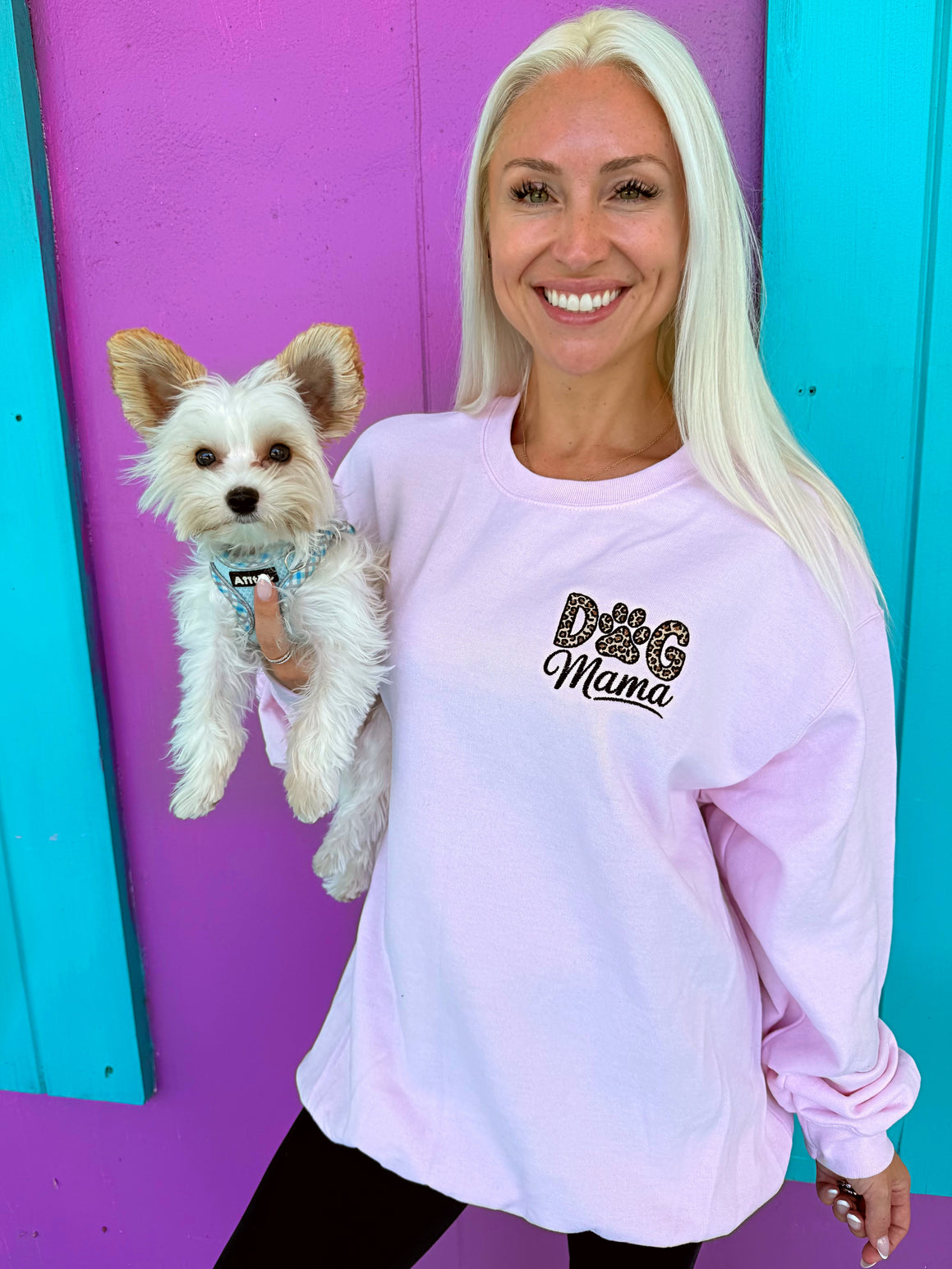 Leopard Dog Mama Embroidered Sweatshirt