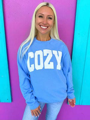 Cozy Sweatshirt - Blue or Pink with White Print