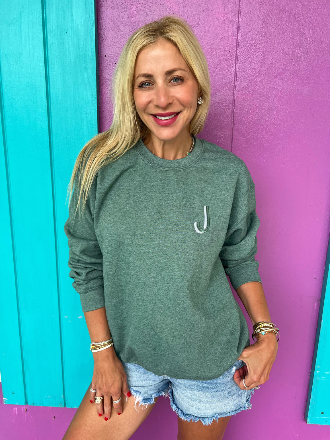 Sage Green Embroidered Initial Sweatshirt (2XL-3XL)