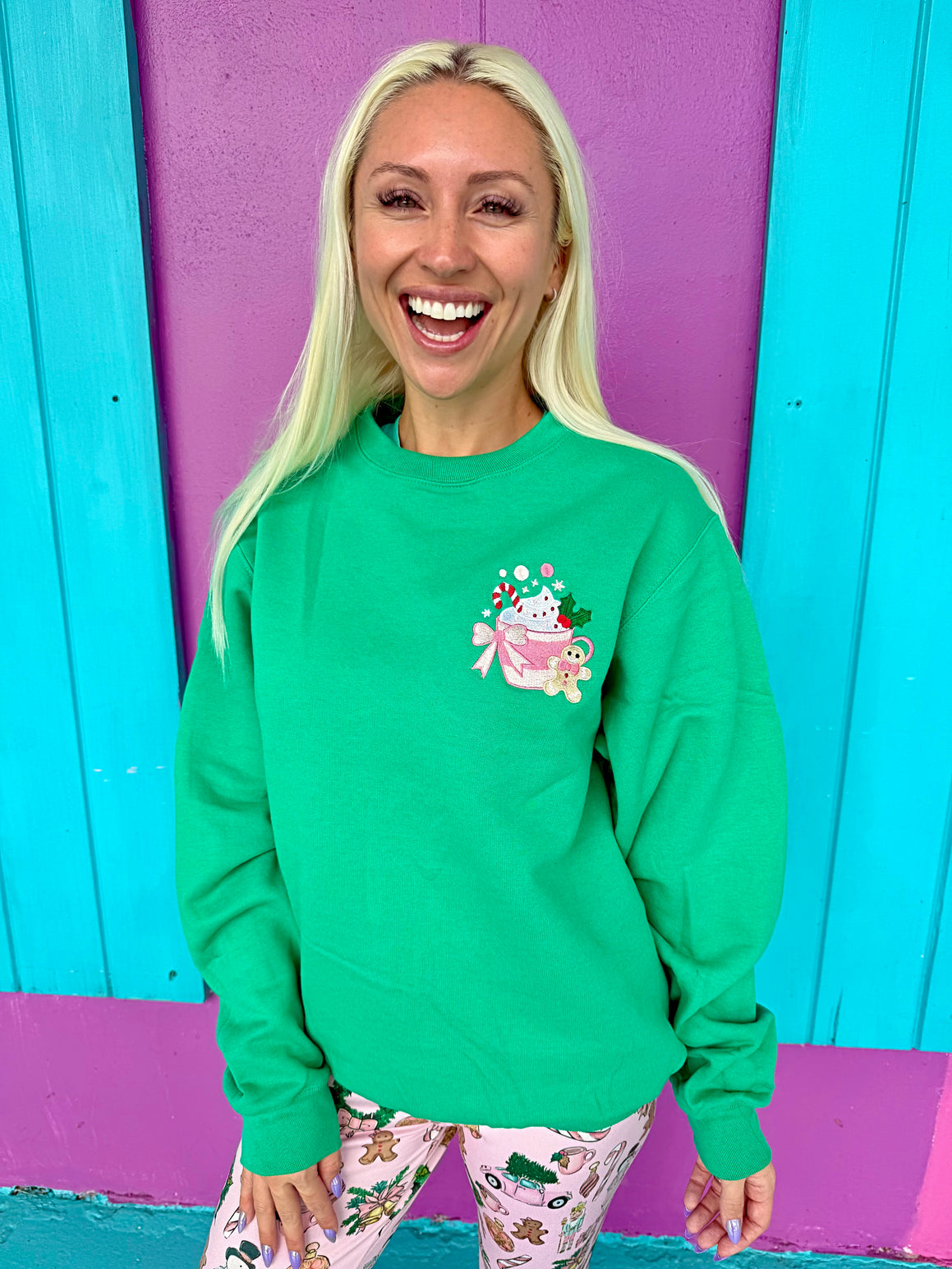 Cutesy Gingerbread & Candy Cane Embroidered Sweatshirt