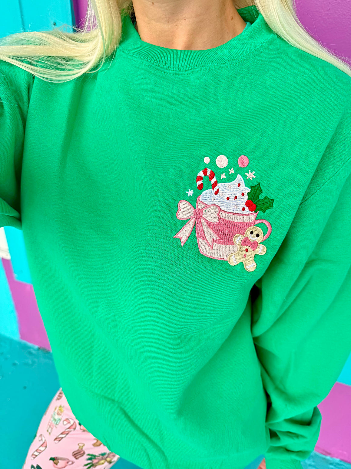 Cutesy Gingerbread & Candy Cane Embroidered Sweatshirt