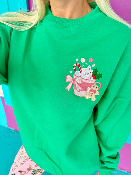 Cutesy Gingerbread & Candy Cane Embroidered Sweatshirt