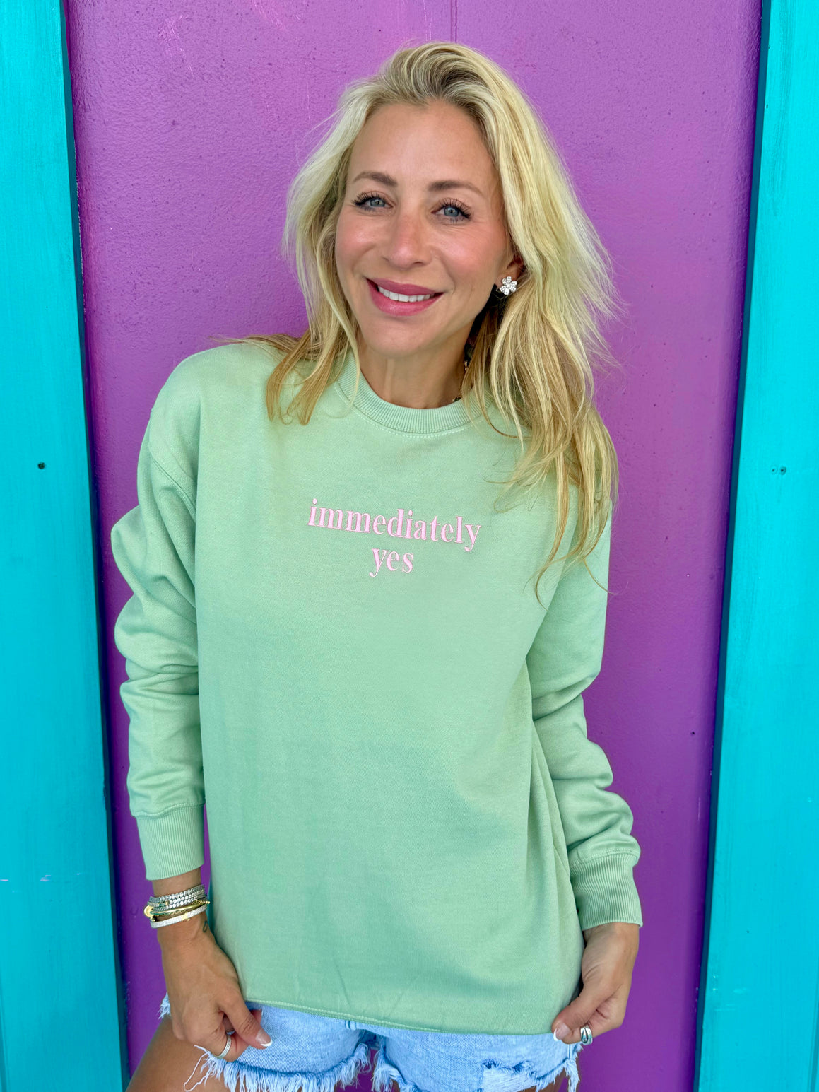 Immediately Yes Embroidered Sweatshirt - Sunshine Sisters