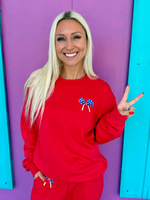 Stars and Stripes Bow Embroidered Sweatshirt