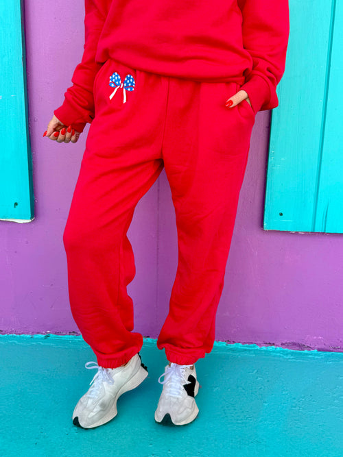 Stars and Stripes Bow Embroidered Sweatpants