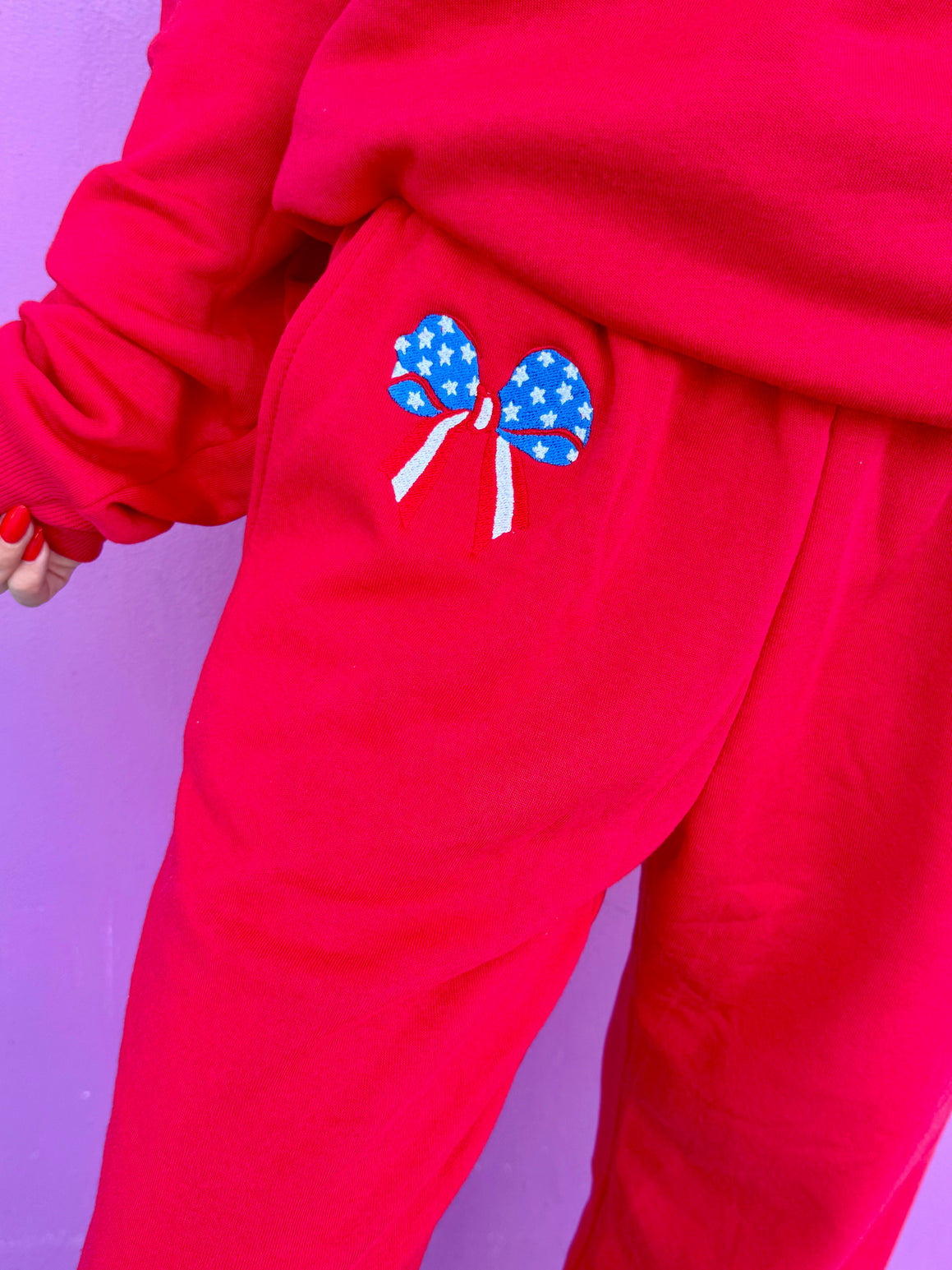 Stars and Stripes Bow Embroidered Sweatpants