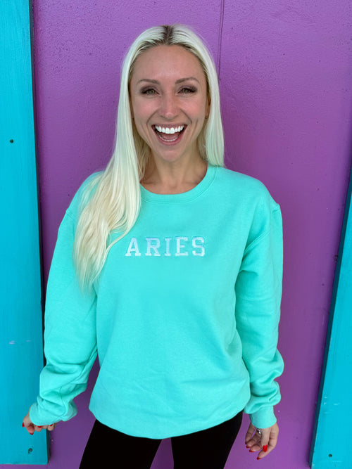 Zodiac Signs Embroidered Mint Sweatshirt