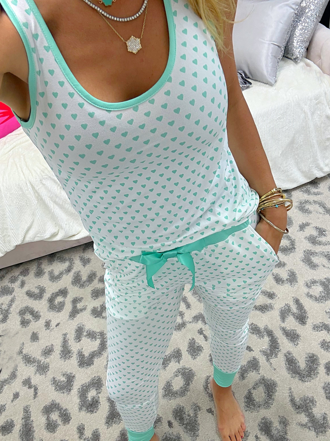 Mint Heart Pajama Set
