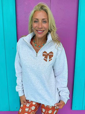 Football Embroidered Bow Quarter Zip