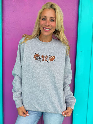 Cutesy Coquette Football Embroidered Sweatshirt