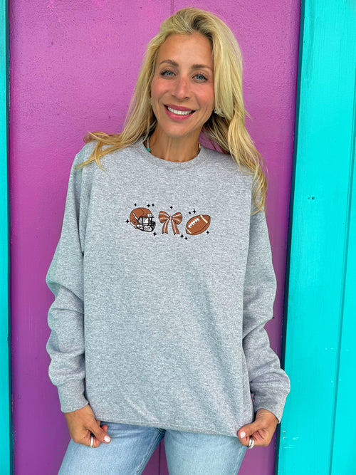Cutesy Coquette Football Embroidered Sweatshirt