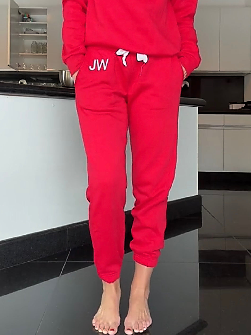 Red Initial Embroidered Sweatpants