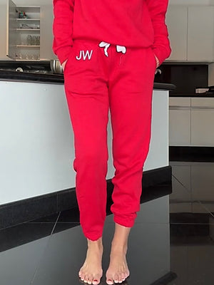 Red Initial Embroidered Sweatpants