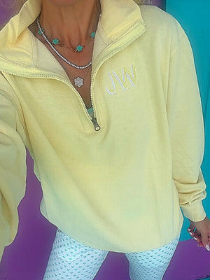 Acid Yellow Embroidered Quarter Zip Pullover