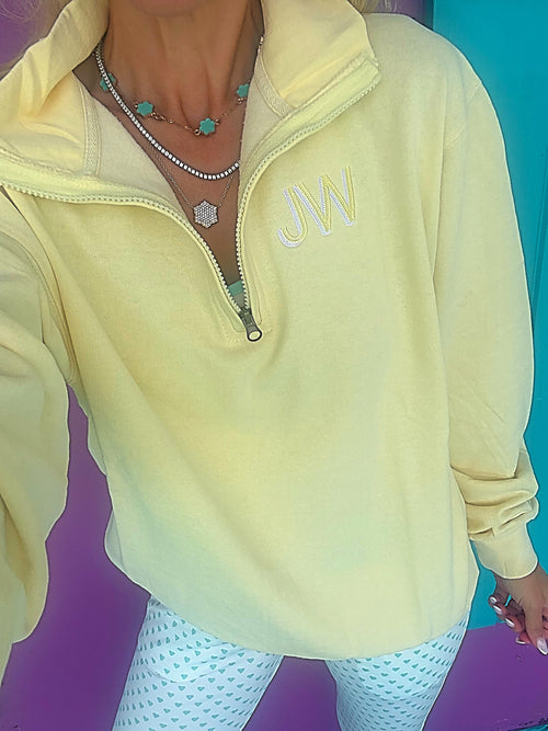 Acid Yellow Embroidered Quarter Zip Pullover