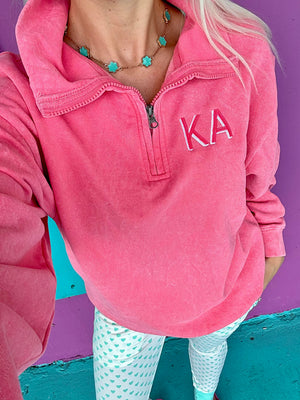 Acid Pink Embroidered Quarter Zip Pullover