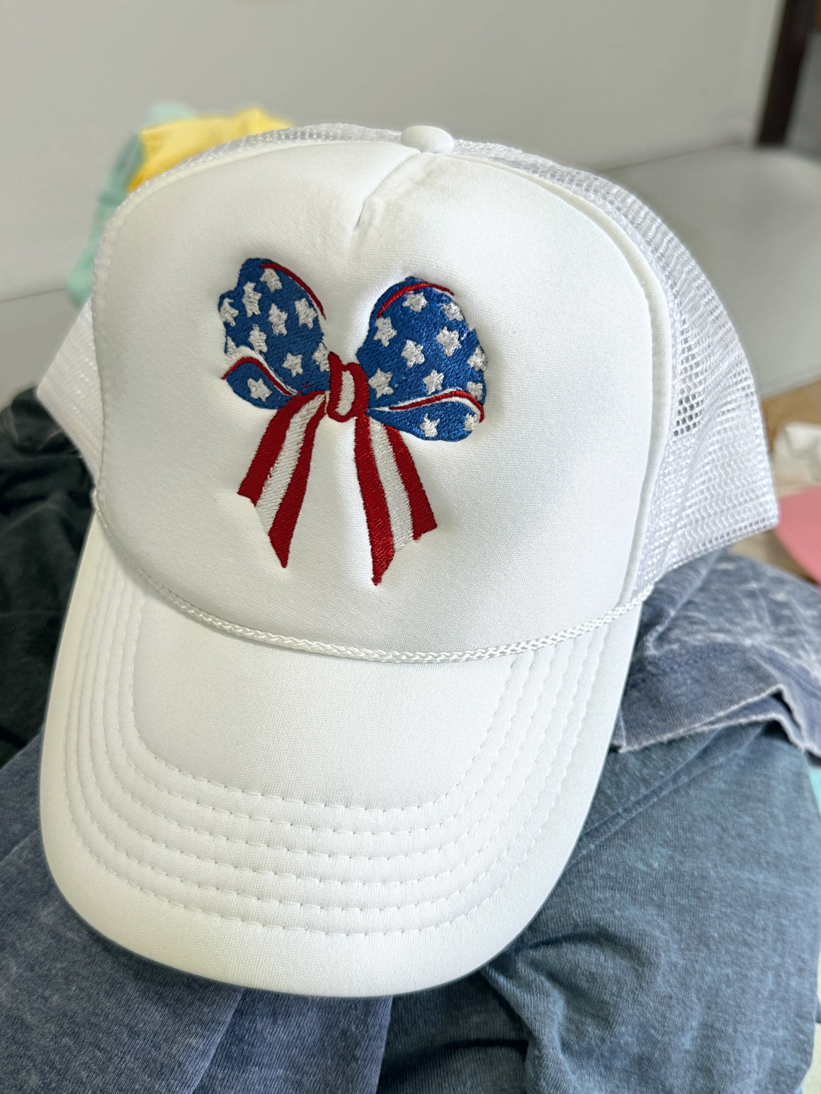 Stars and Stripes Bow Embroidered Hat