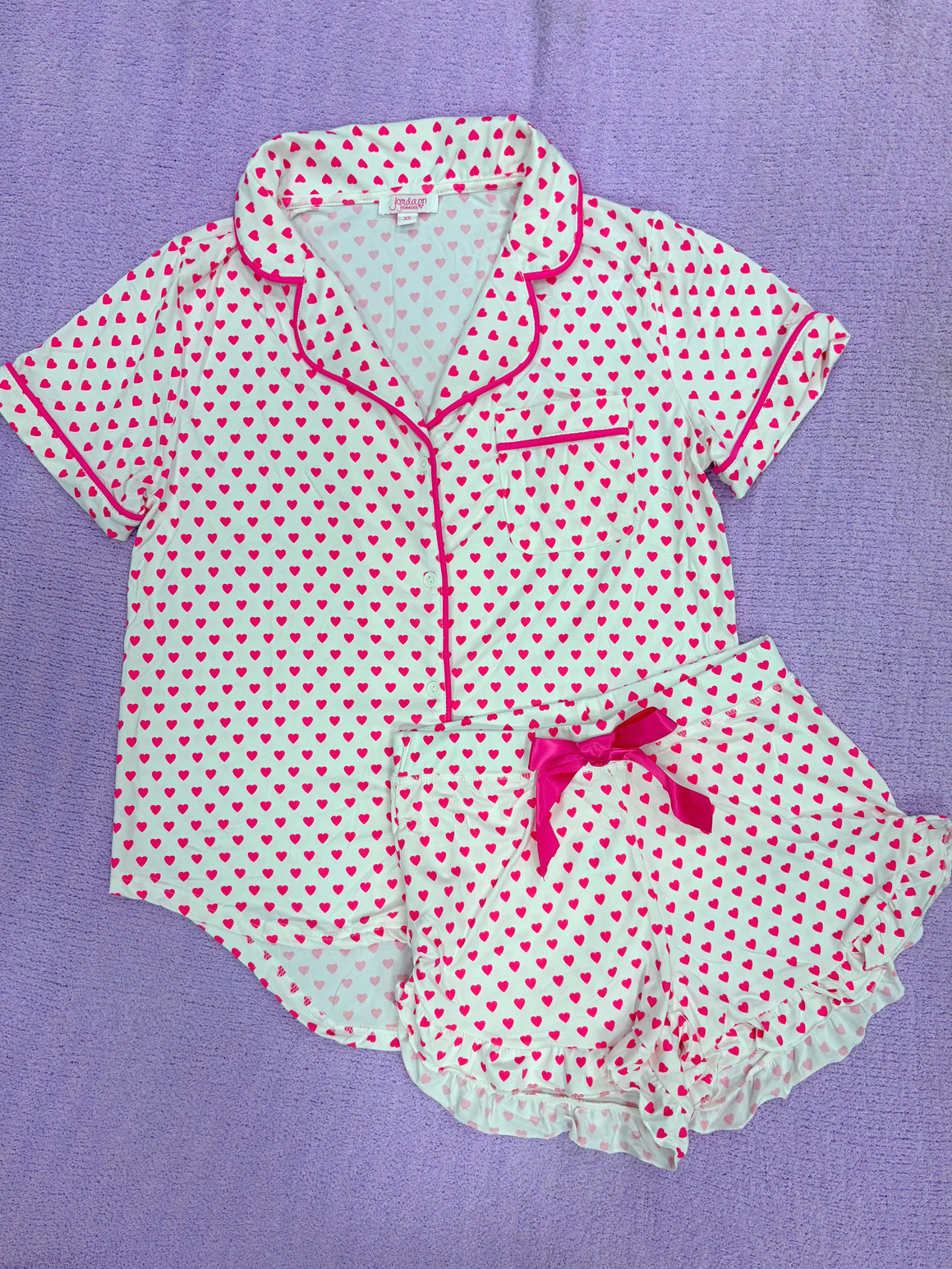 Pink Heart Ruffle Shorts Pajama Set