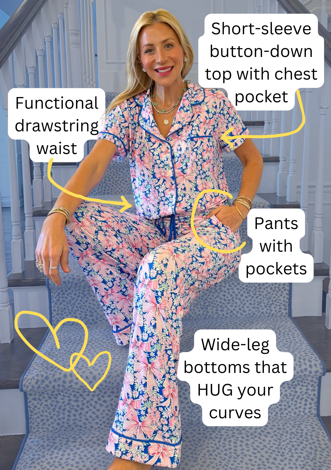 Garden Party Bow Wide Leg Pajama Set