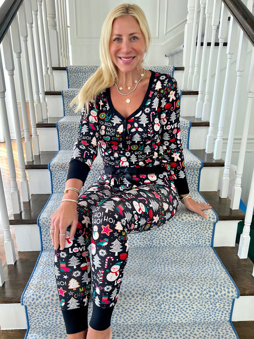 Jordann modeling the Holiday Cheer Pajama Set