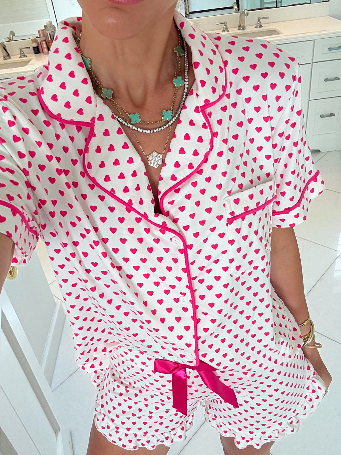 Pink Heart Ruffle Shorts Pajama Set
