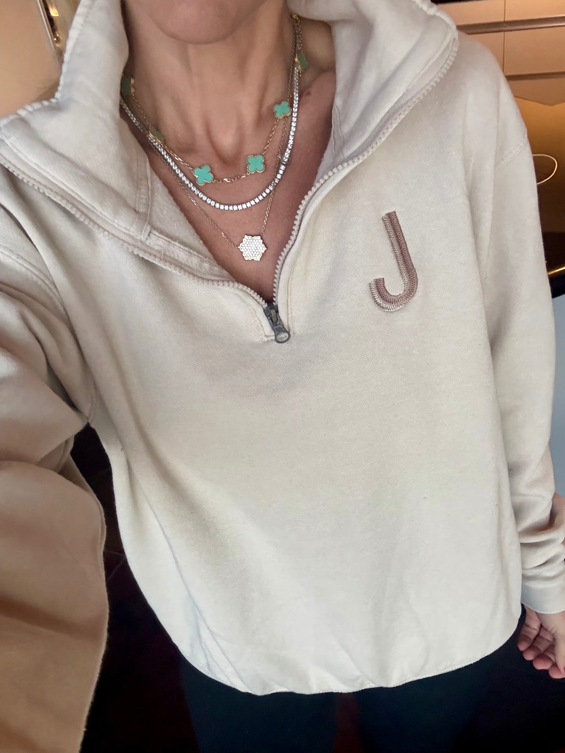 Oatmeal Initial Embroidered Quarter Zip Pullover (XL-2XL)