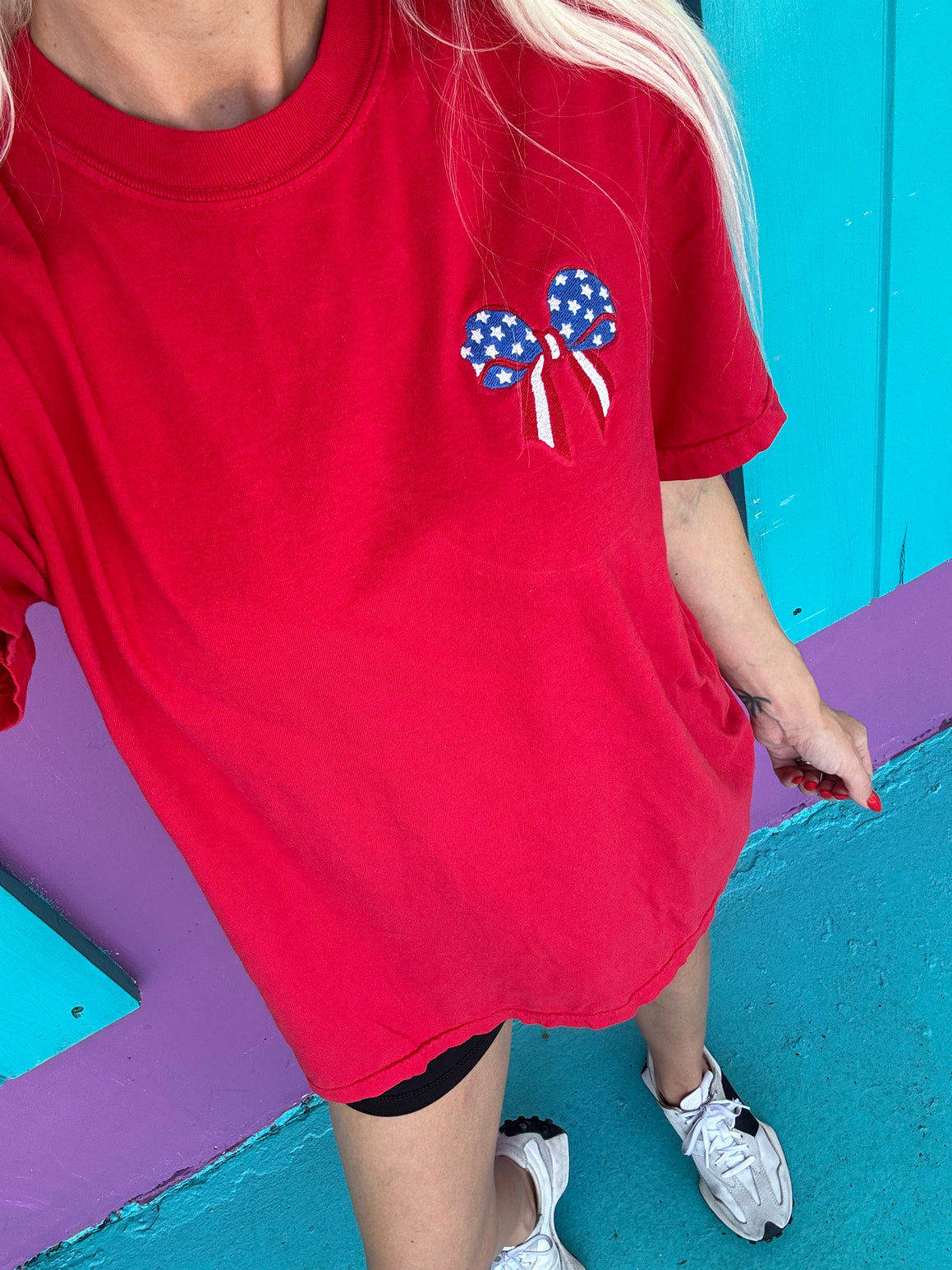 Stars and Stripes Bow Embroidered Tee