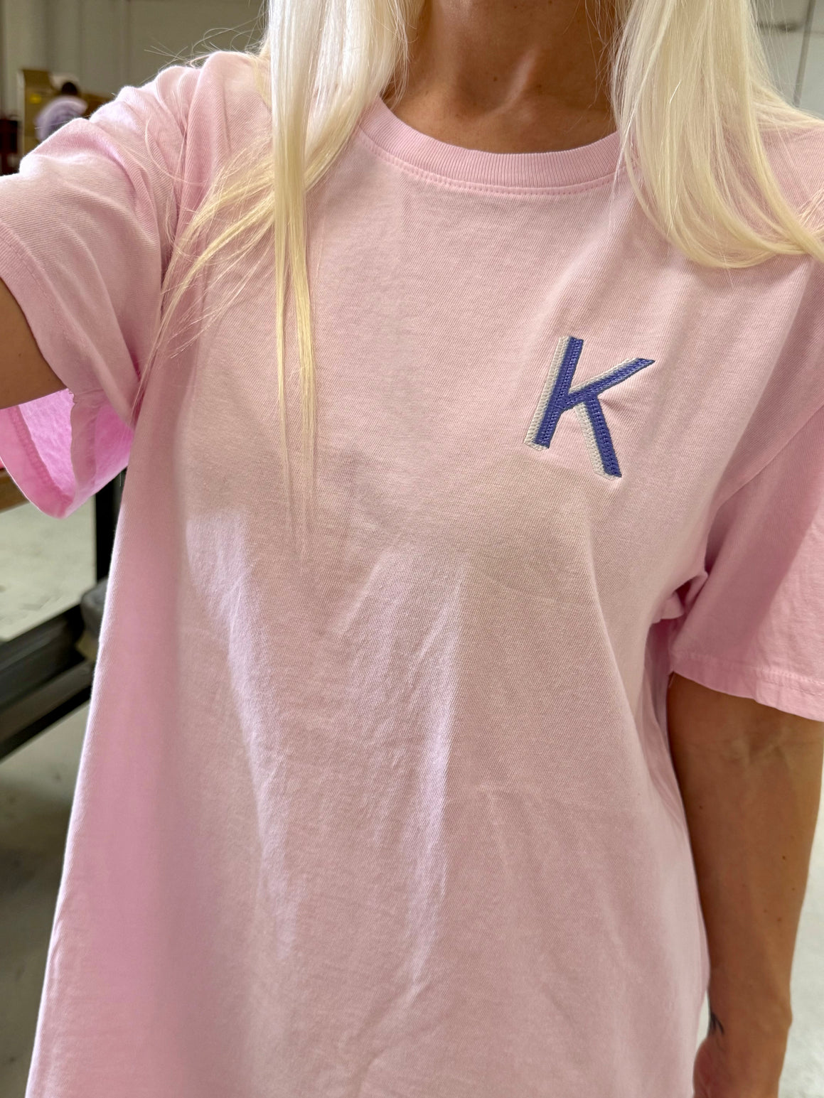 Pink Petal Embroidered Initial Tee (2XL-4XL)