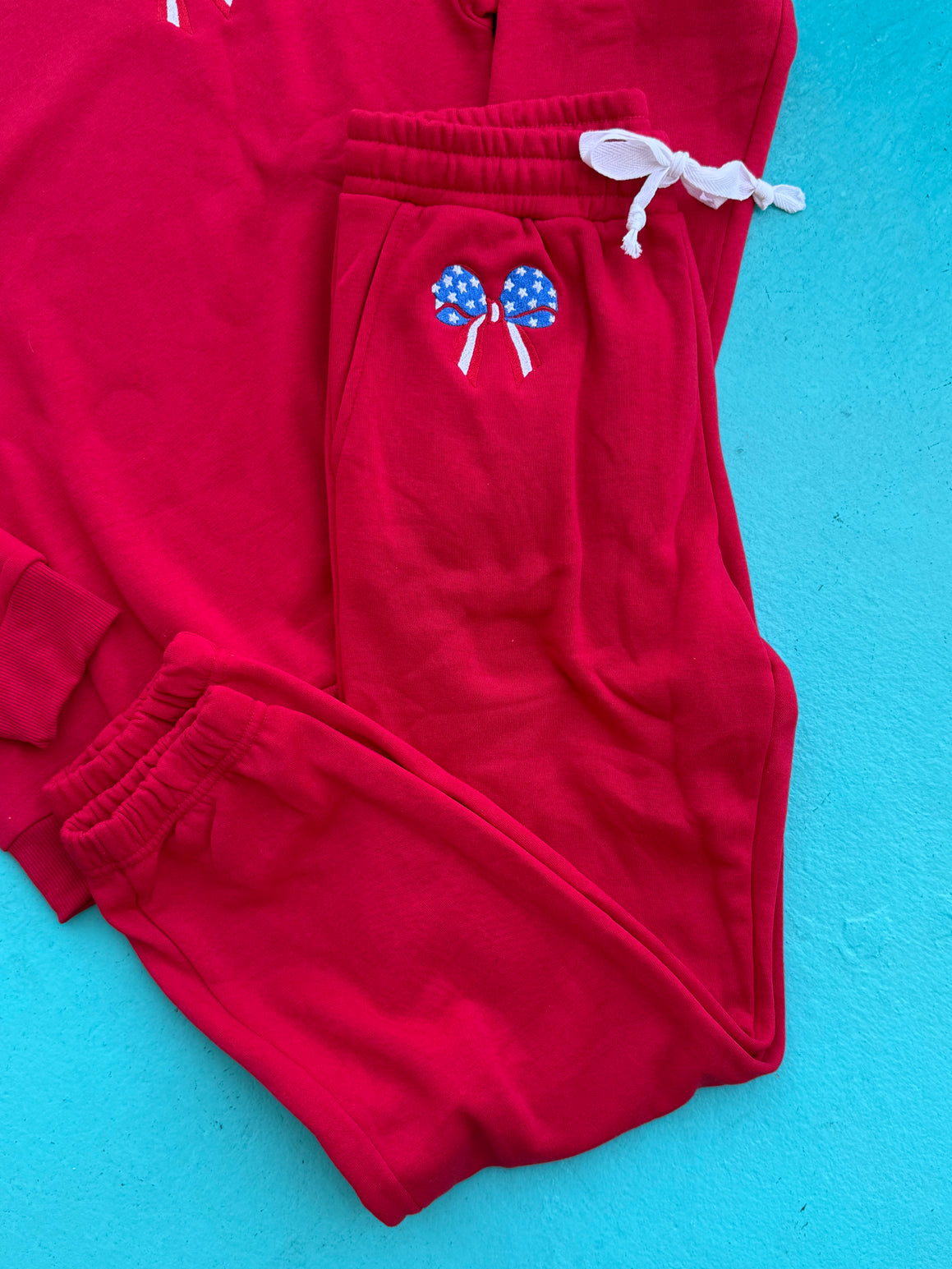 Stars and Stripes Bow Embroidered Sweatpants