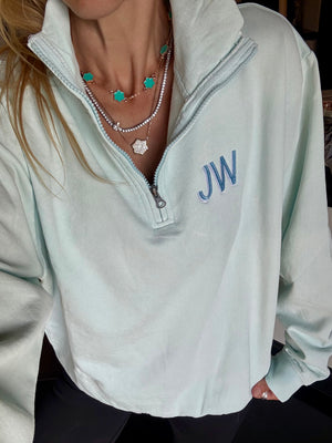 Baby Blue Embroidered Quarter Zip Pullover