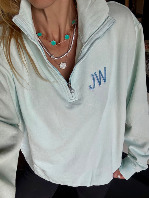 Baby Blue Embroidered Quarter Zip Pullover