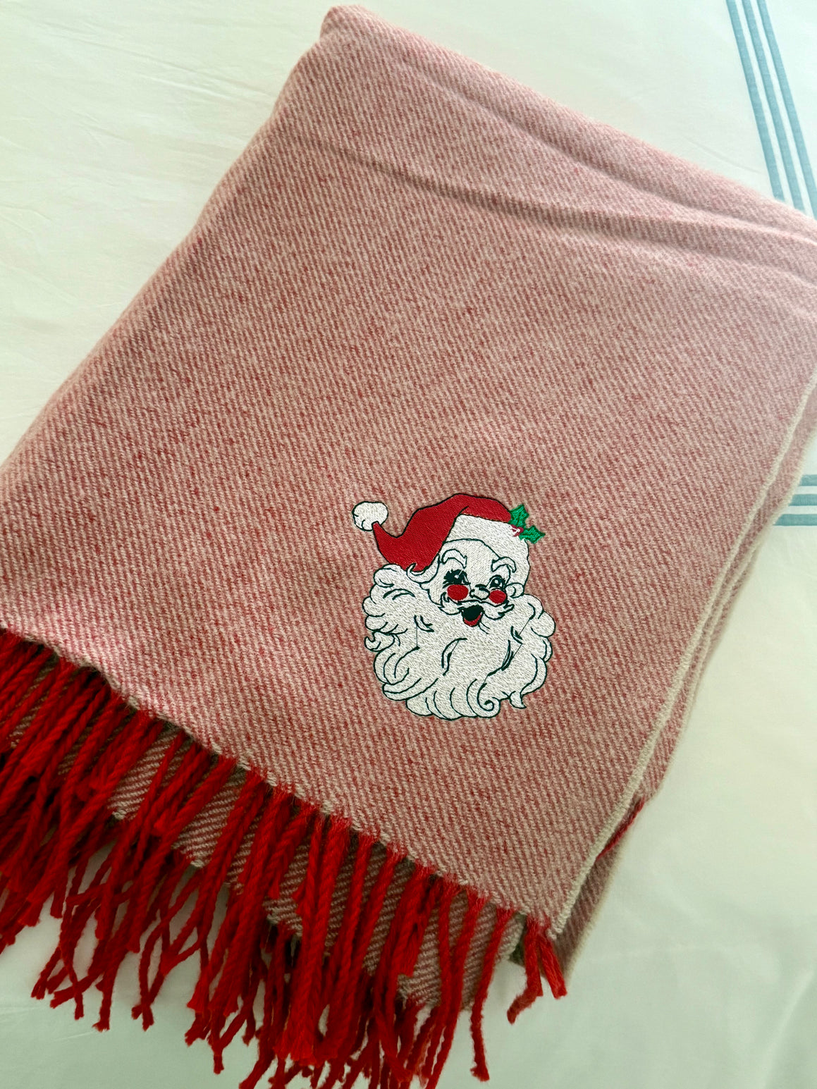 Embroidered Santa Red Throw Blanket