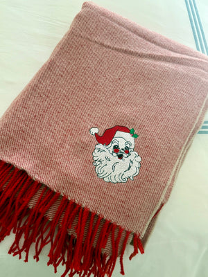 Embroidered Santa Red Throw Blanket