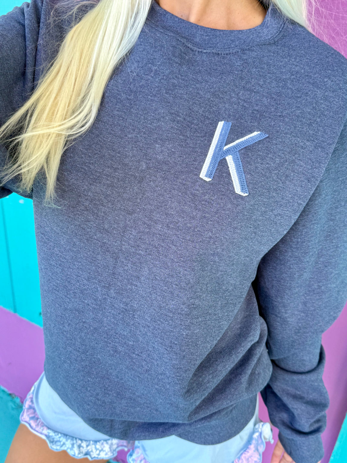 Heather Navy Embroidered Initial Sweatshirt (S-XL)