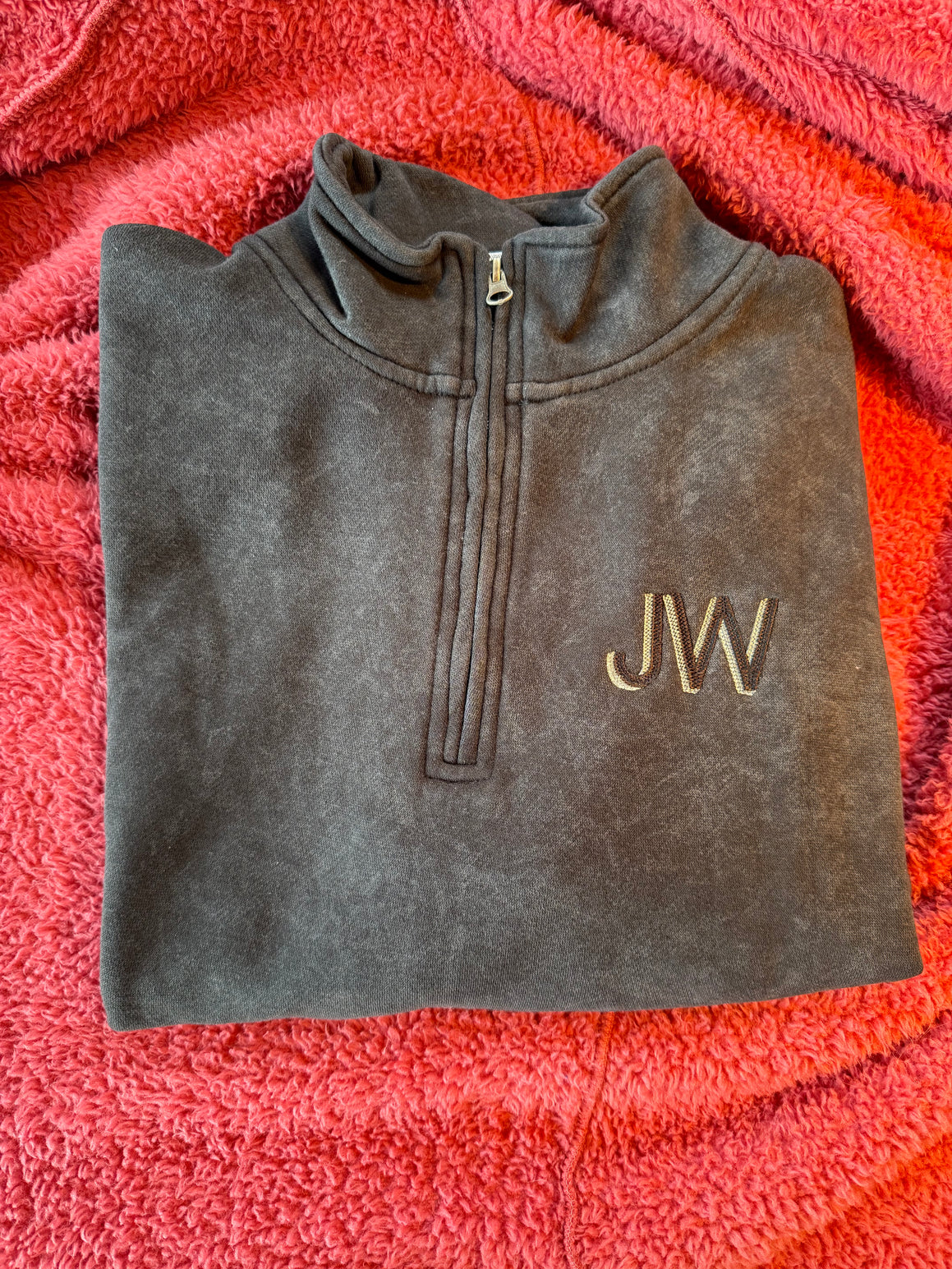 Acid Black Embroidered Quarter Zip Pullover