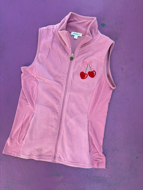 Cherry Bow Embroidered Rose Blush Vest