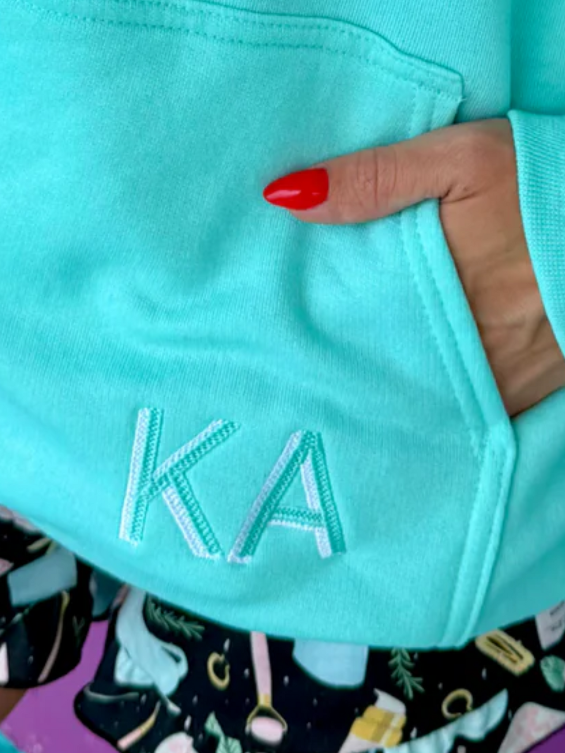 Initial Seafoam Embroidered Hoodie