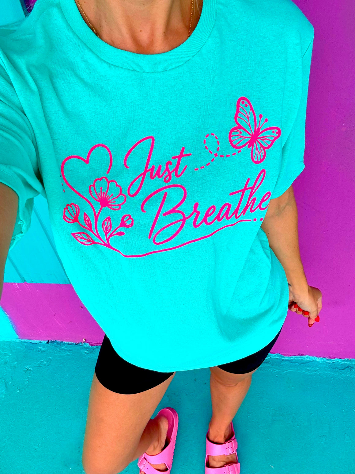 Just Breathe Aqua Tee
