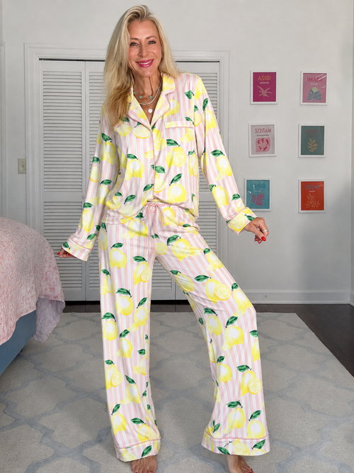 Pink Lemon Stripe Pajama Set
