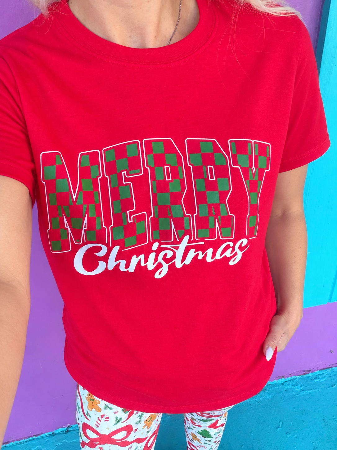 Merry Christmas Checkered Tee