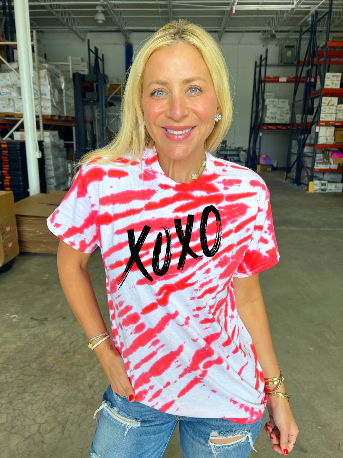 XOXO Red Zebra Tie-Dye Tee