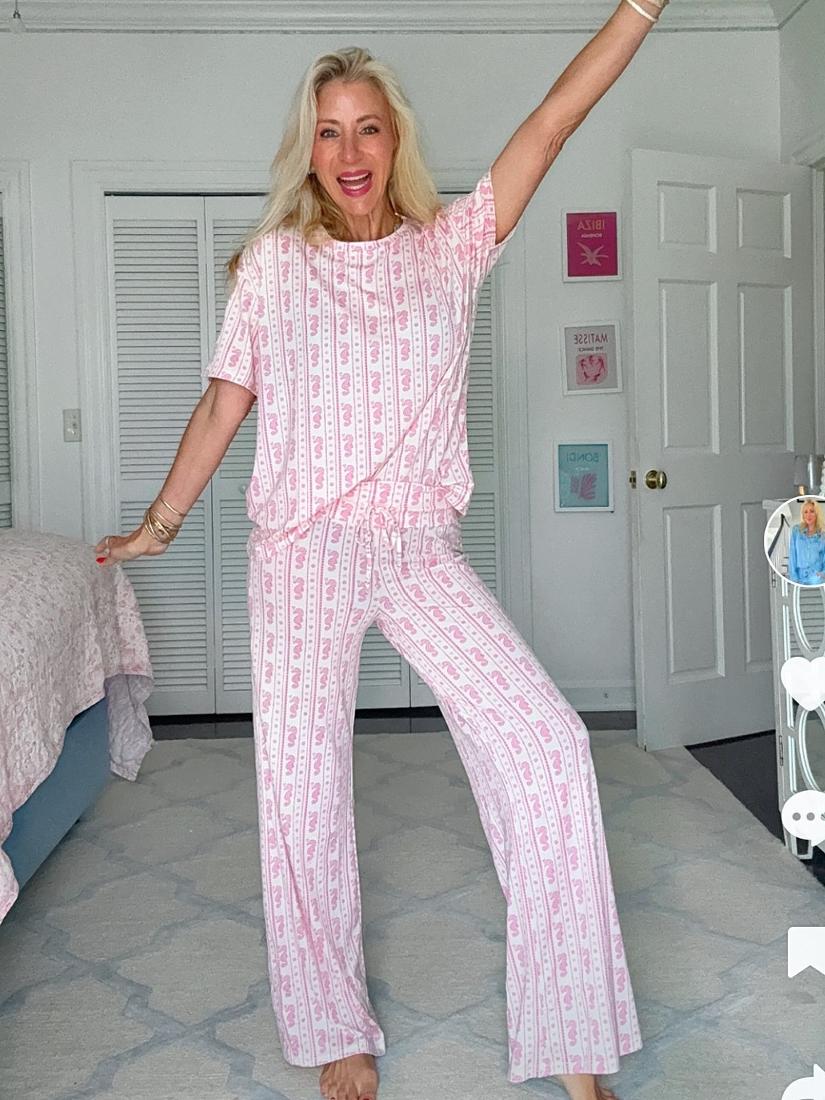 Seahorse Stripe Wide Leg Pajama Set