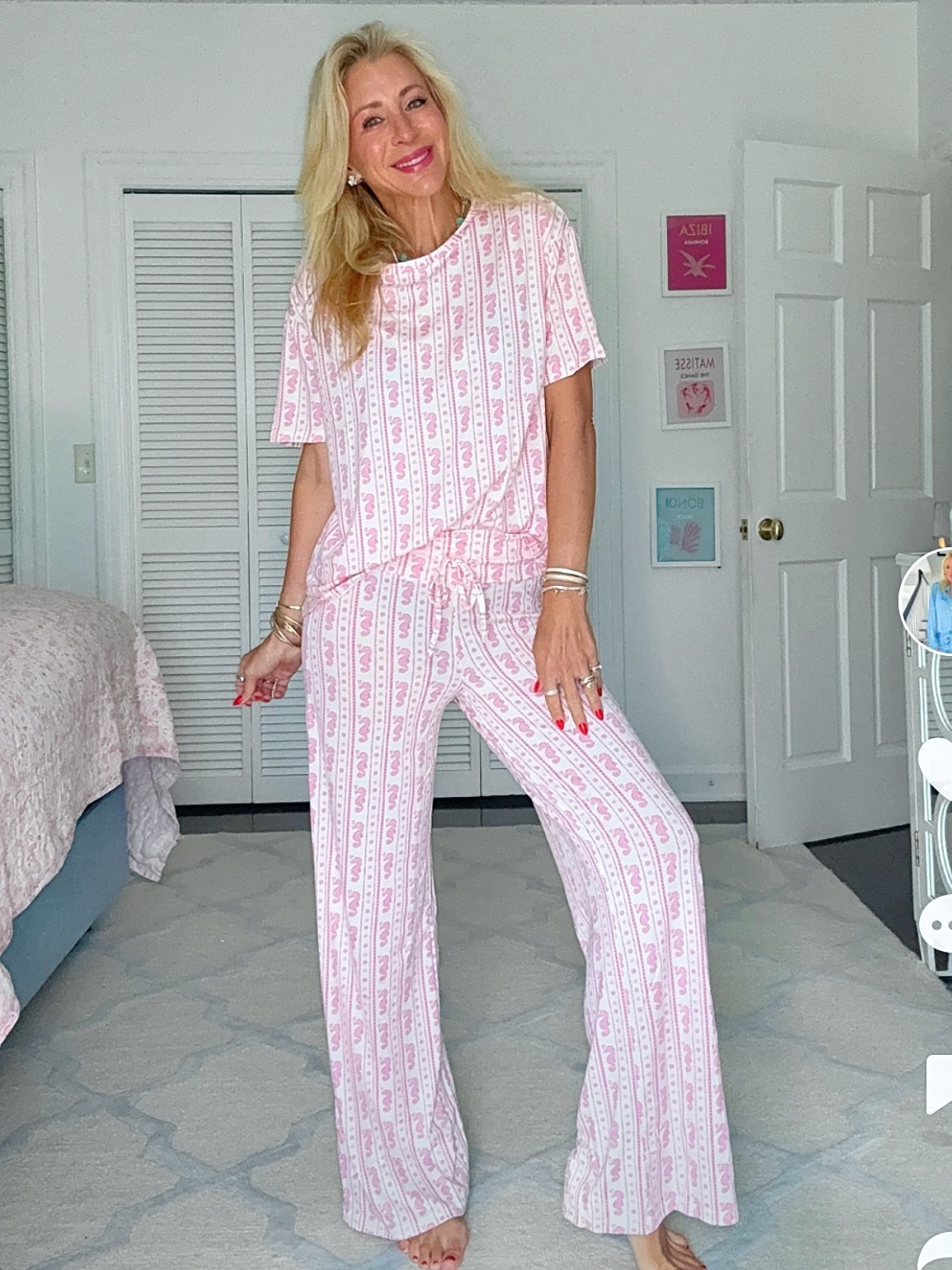 Seahorse Stripe Wide Leg Pajama Set